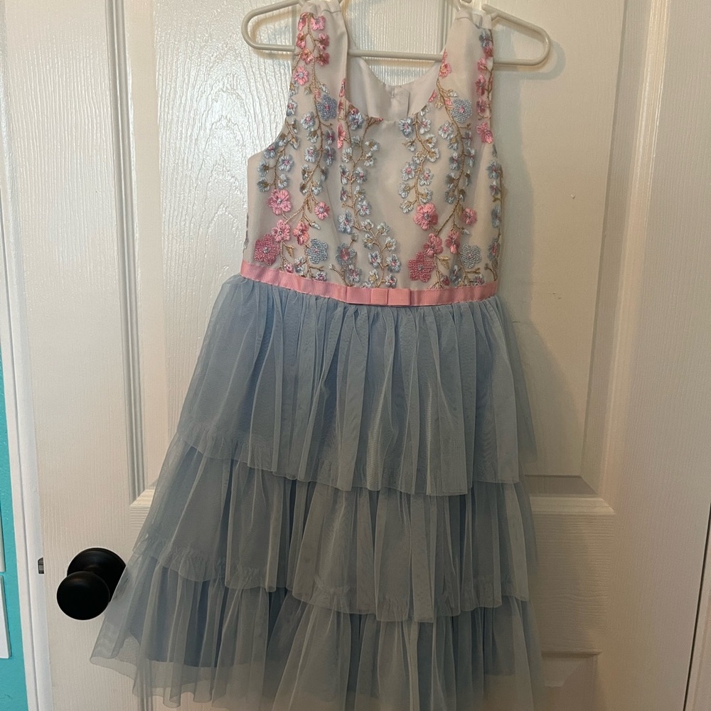 Jona Michelle Floral Embroidered Blue girls Dress